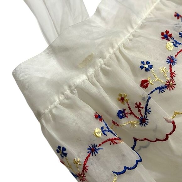 Vintage Aprons Sheer White Floral Set of 2 Hand Sewn Pockets Waist Tie Back - Picture 6 of 11
